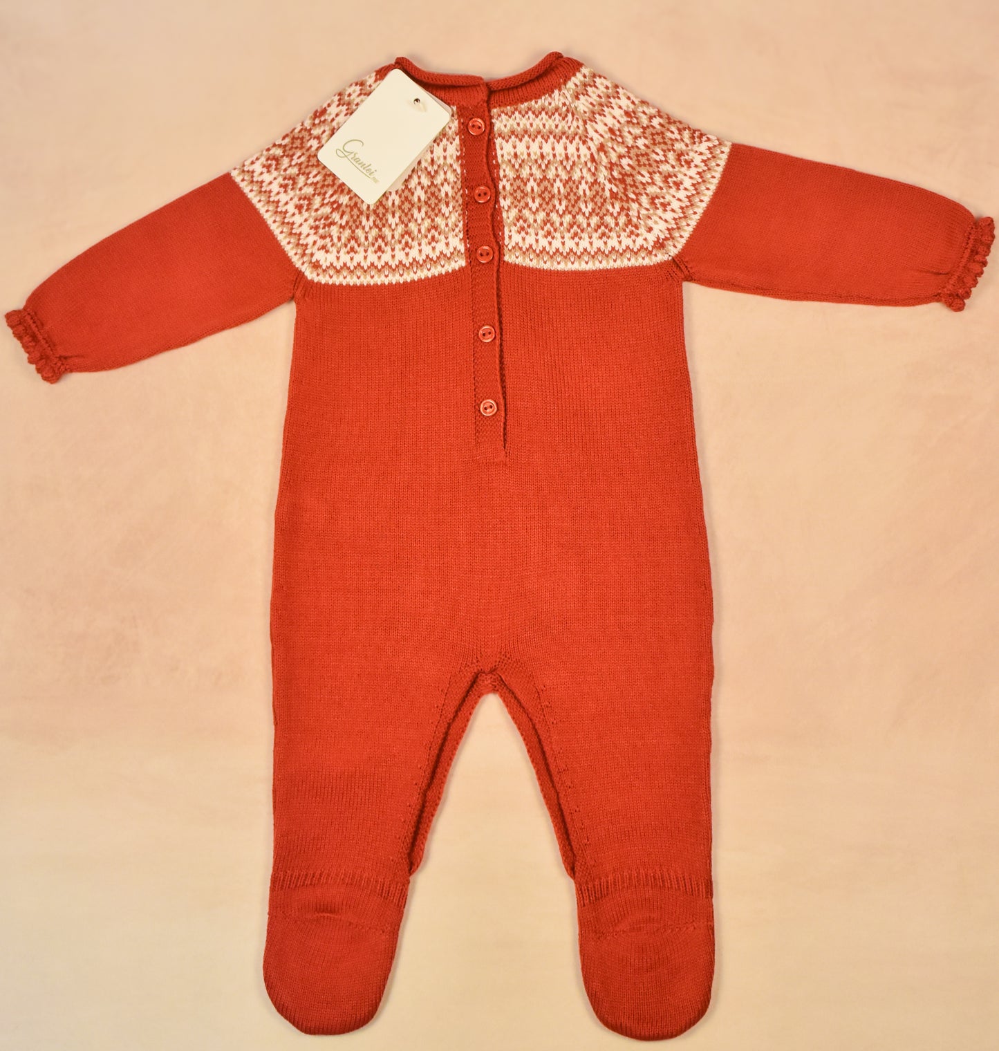 Fair Isle Knit Footed Romper – Deep Cranberry