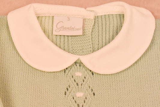 Peter Pan Collar, Knit Footed Romper - Jade