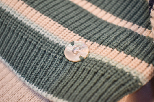 Striped Knit Set, Granlei 1980,. - Sage Green/Beige/Seafoam