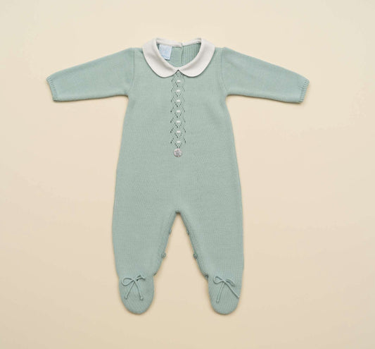 Peter Pan Collar, Knit Footed Romper - Pale Pink