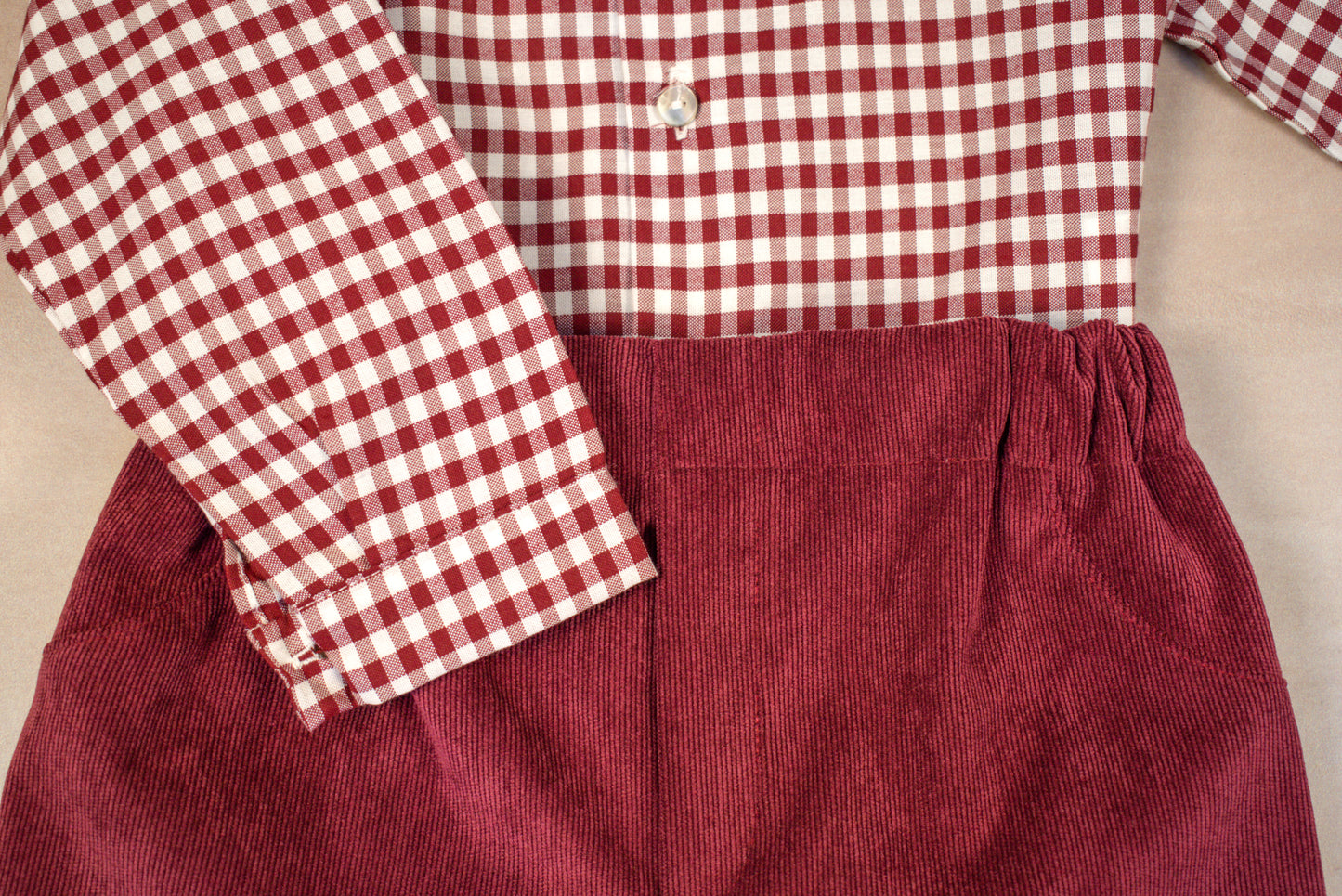 Cranberry Gingham Corduroy Boy Set (2-Piece)