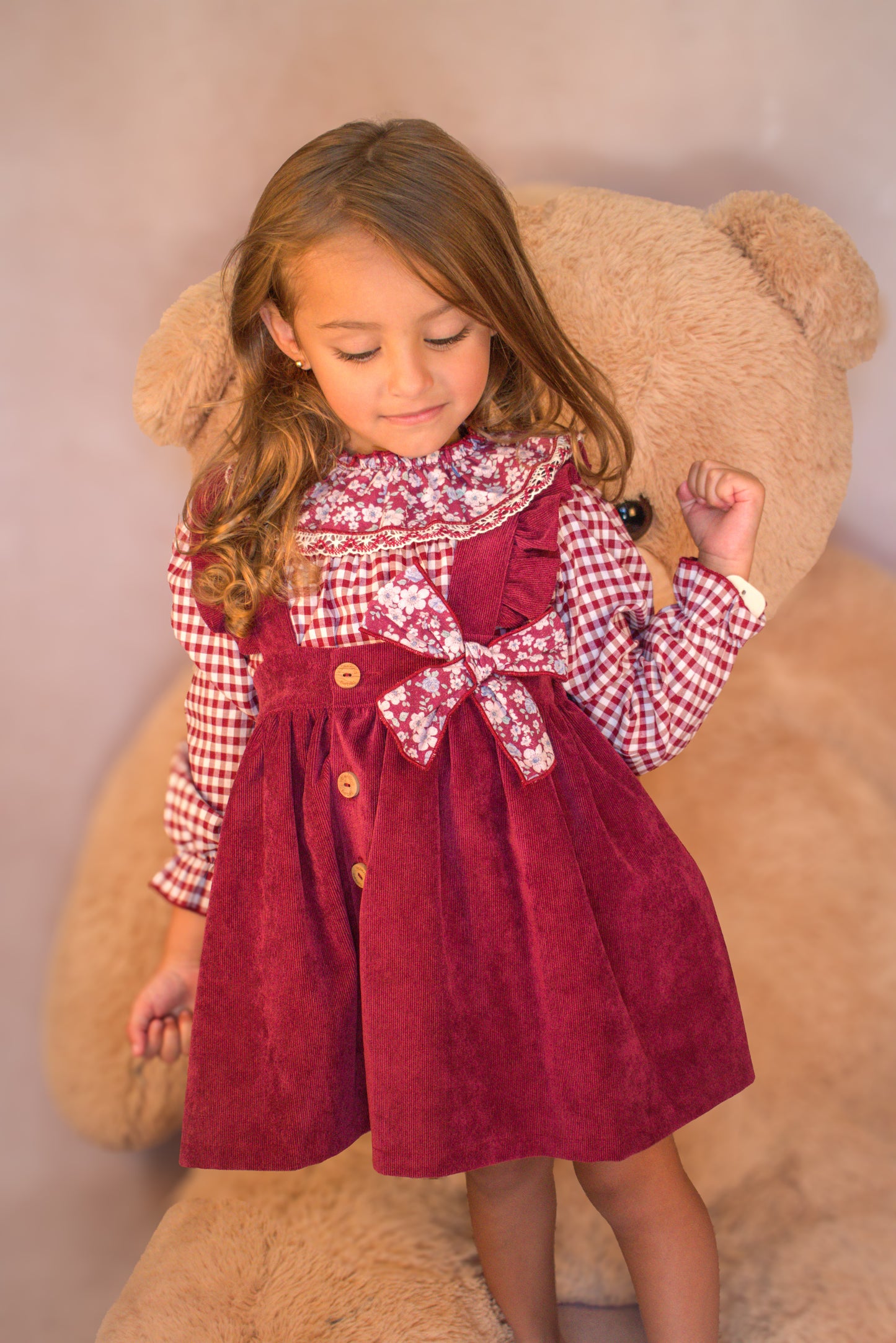 Cranberry Gingham & Blossom Suspender Set (3-Piece)