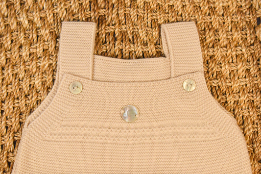 Baby Knit Footed Dungaree - Sand