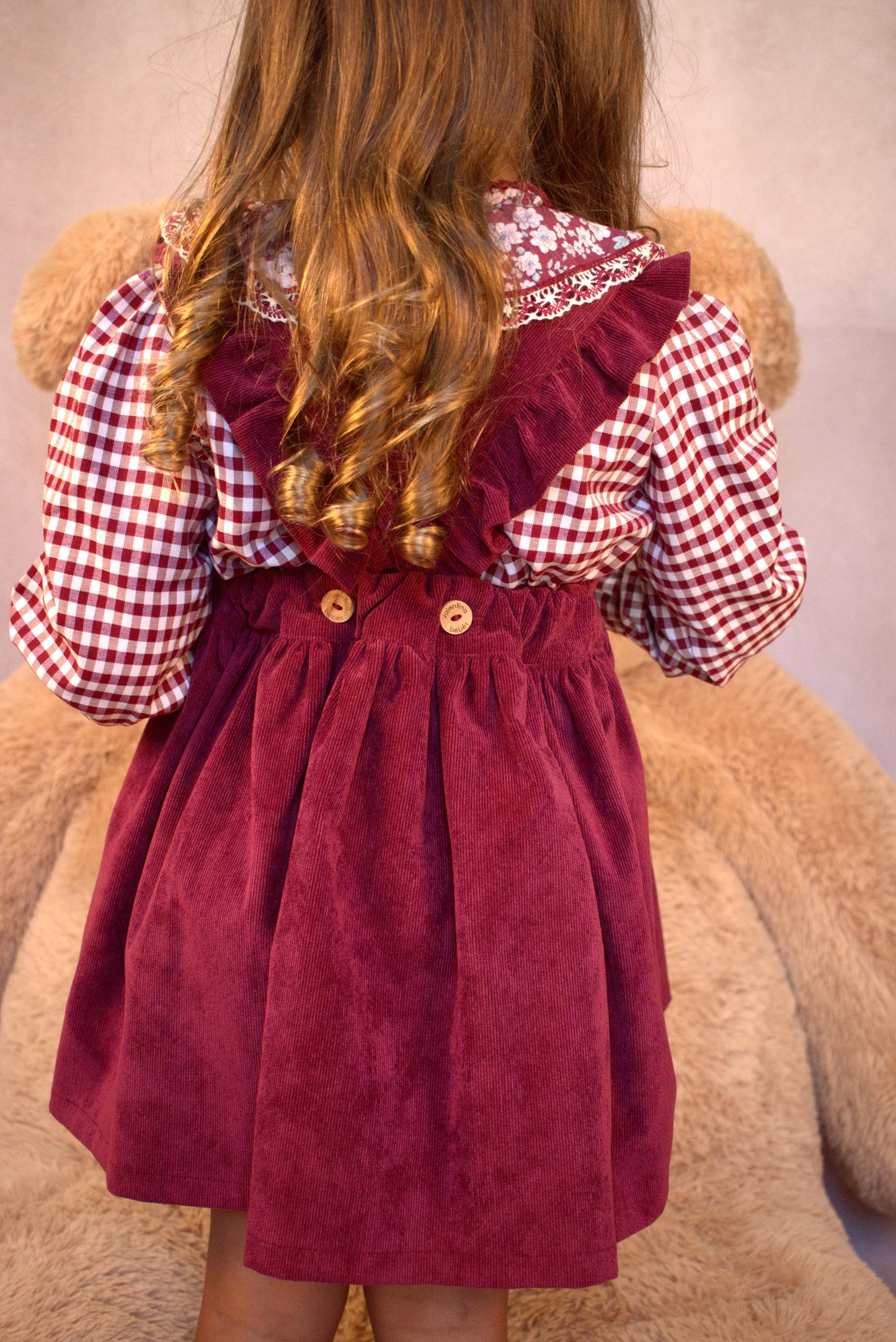 Cranberry Gingham & Blossom Suspender Set (3-Piece)