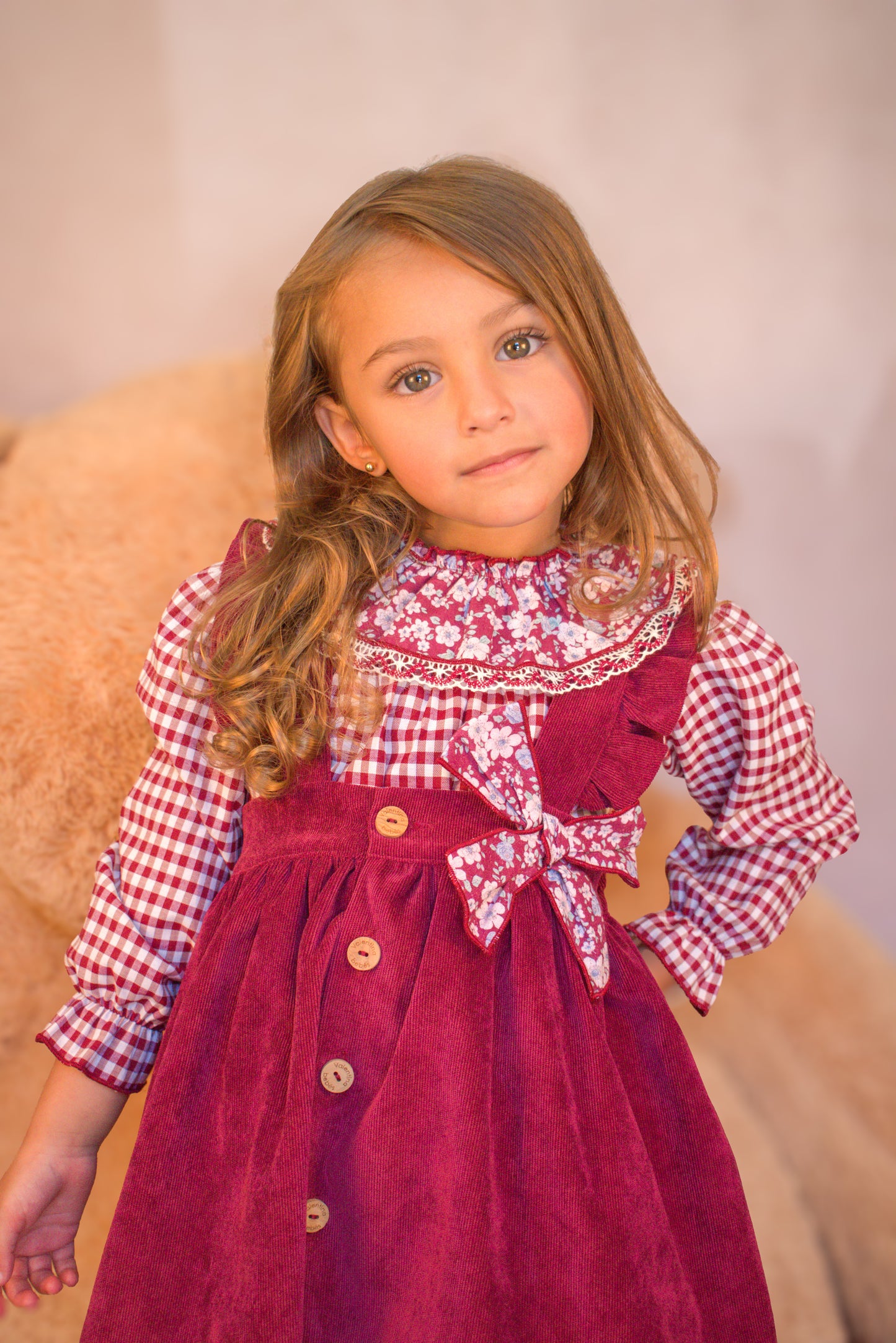 Cranberry Gingham & Blossom Suspender Set (3-Piece)
