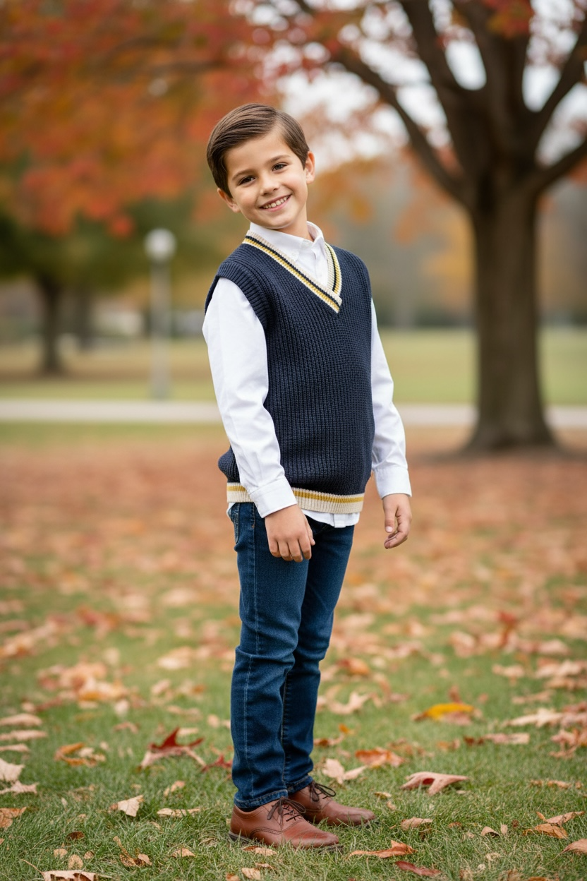 The Cambridge Knit Vest – Navy & Gold