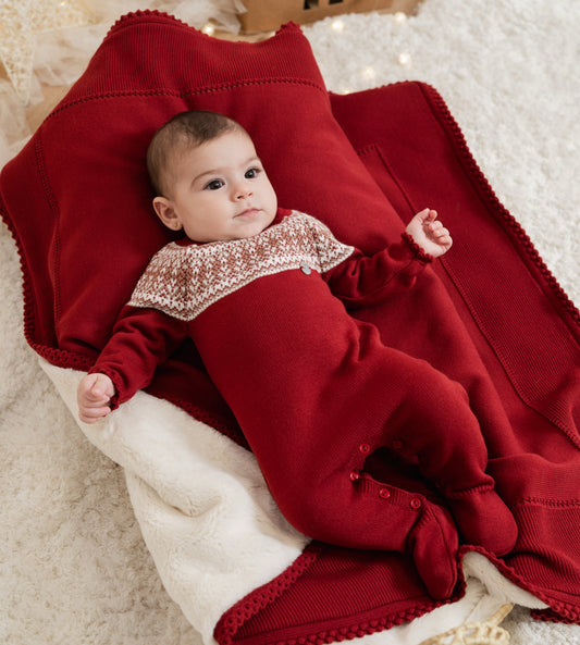 Fair Isle Knit Footed Romper – Deep Cranberry