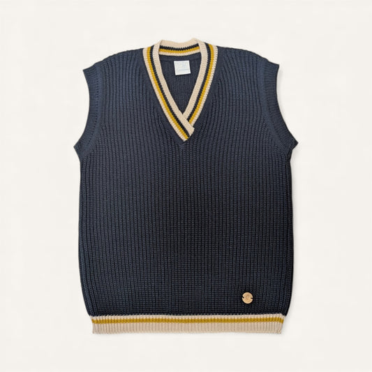 The Cambridge Knit Vest – Navy & Gold