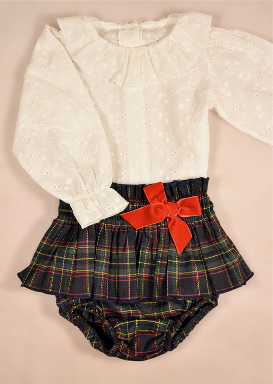Dark Plaid Set - Skirt Bloomer (2-Pcs)