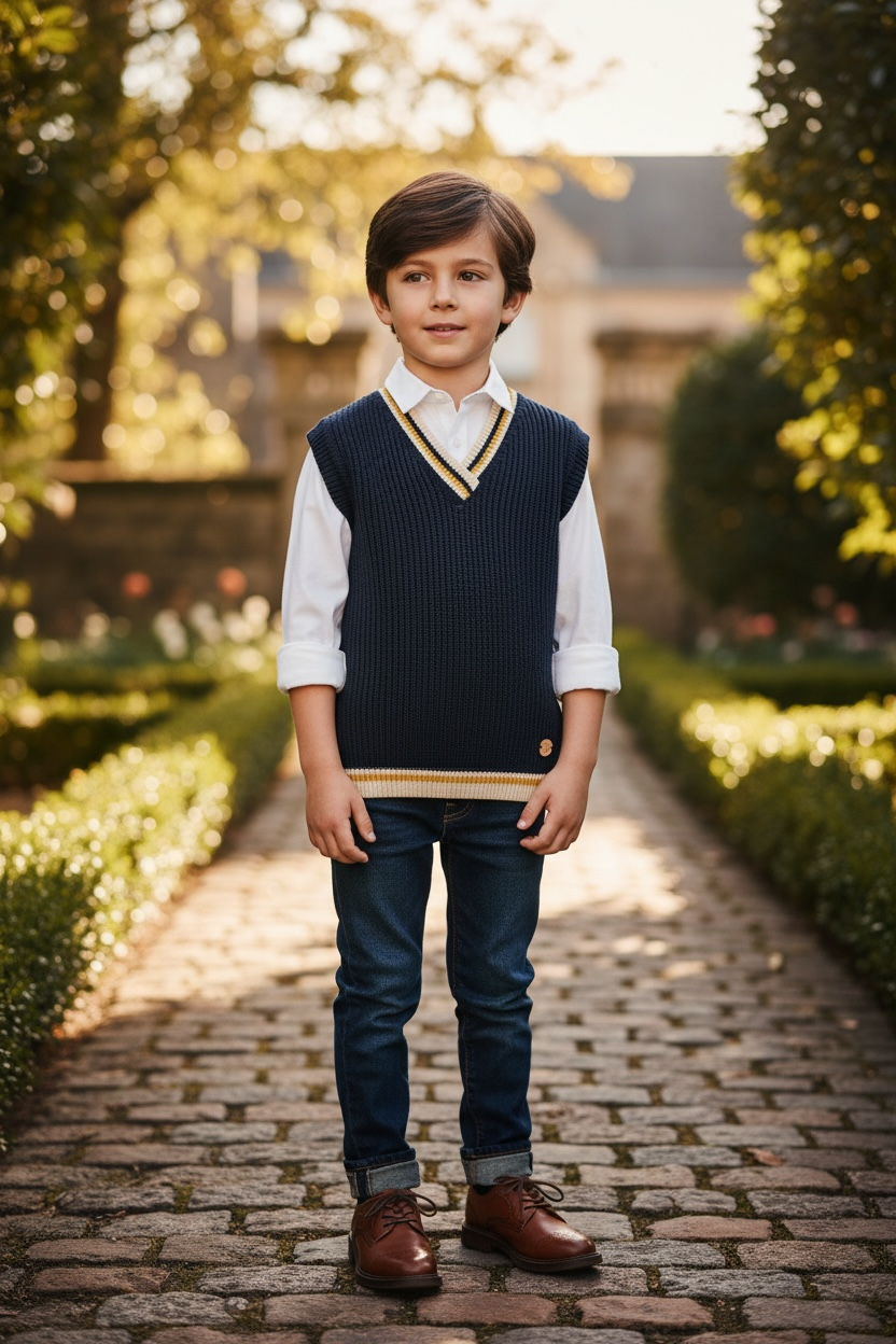 The Cambridge Knit Vest – Navy & Gold