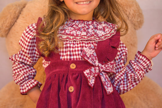 Cranberry Gingham & Blossom Suspender Set (3-Piece)