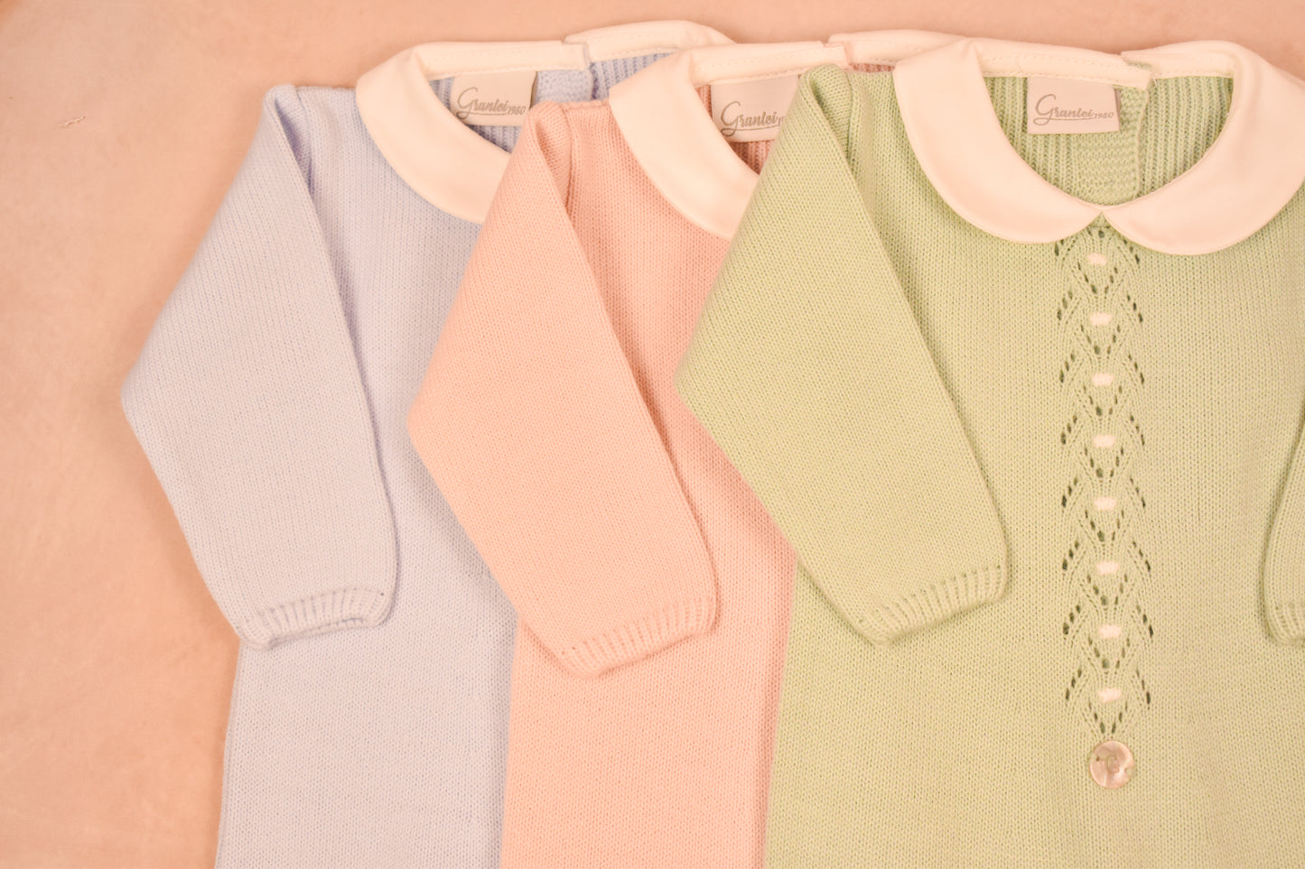 Peter Pan Collar, Knit Footed Romper - Jade