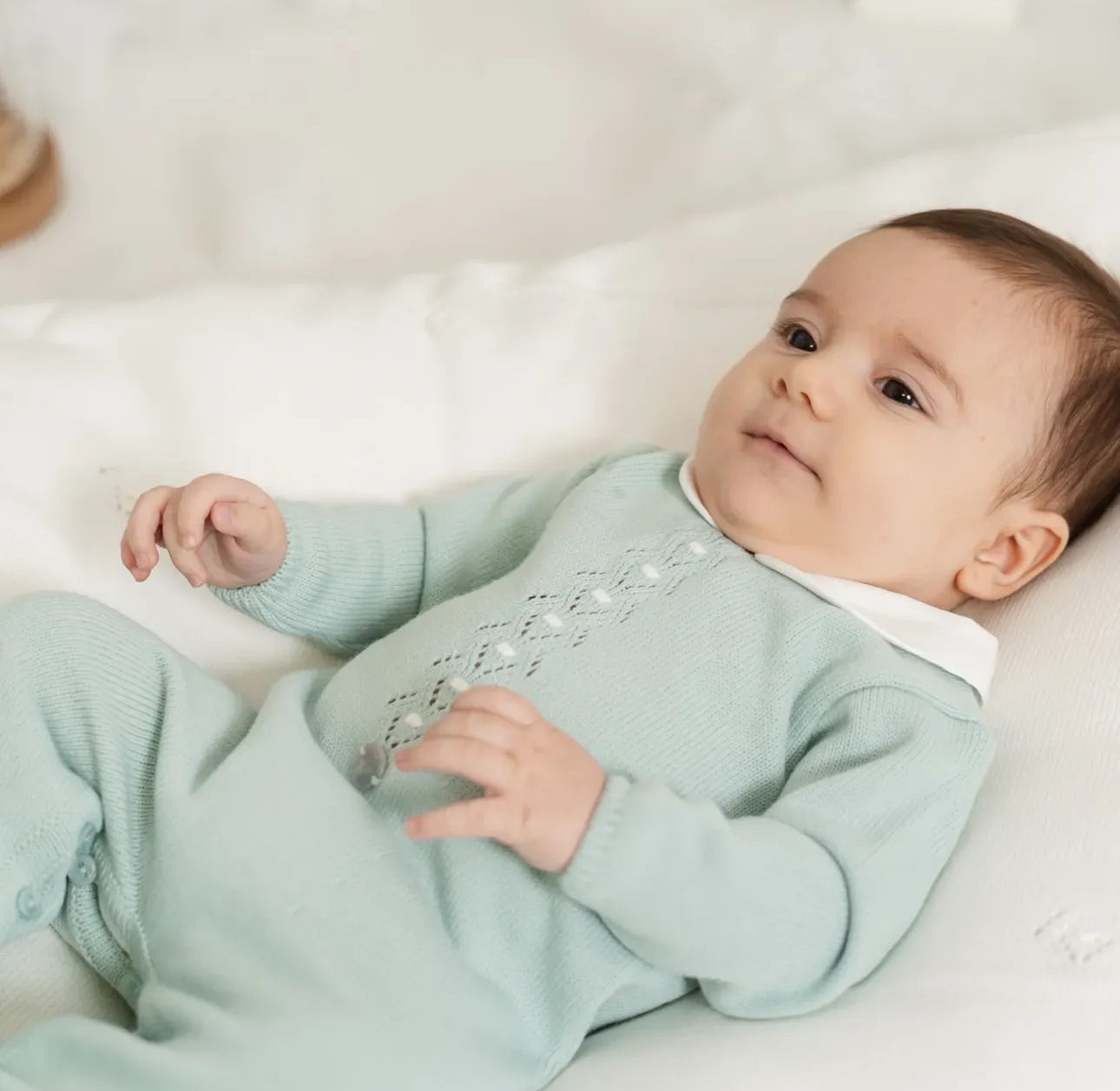 Peter Pan Collar, Knit Footed Romper - Jade