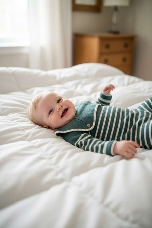 Sailor Stripe Baby Knit Romper – Sage Green/Beige/Seafoam